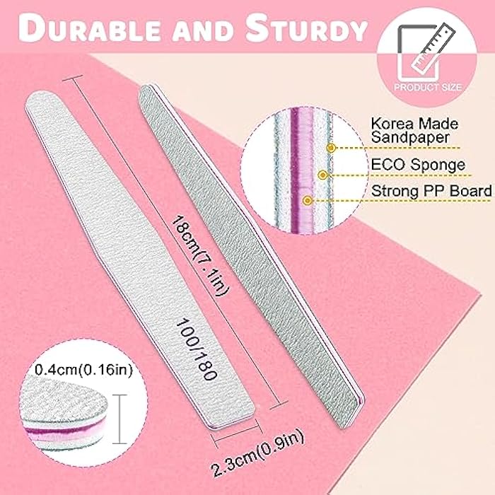 BLESWIN Professional Nail Files, Emery Board Nail File for Natural Nails 100/180/240 Grit Nail Files for Acrylic Nails 12pcs Fine Grit Nail File Manicure Tools Coarse Fingernail Files (100/180 Grit) - Image 2